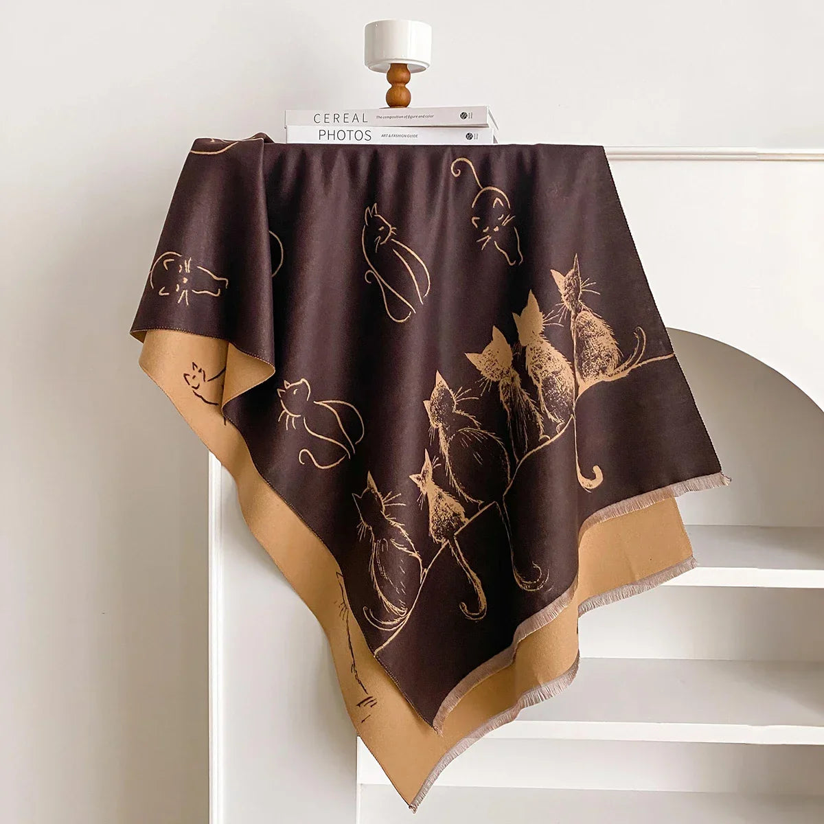 Luxury Winter Cashmere Little Cat Print Scarf