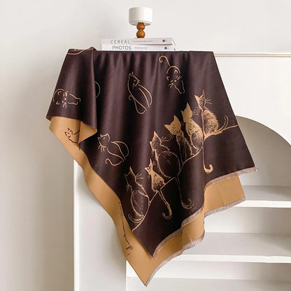 Luxury Winter Cashmere Little Cat Print Scarf