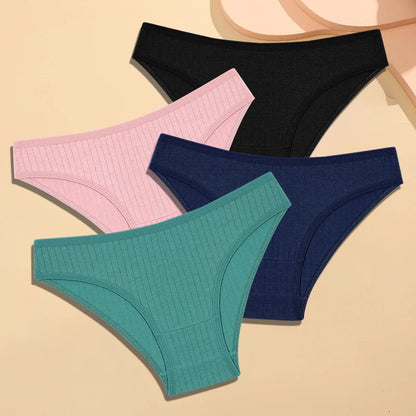 4Pcs Cotton Striped Sexy Stretch Lingerie