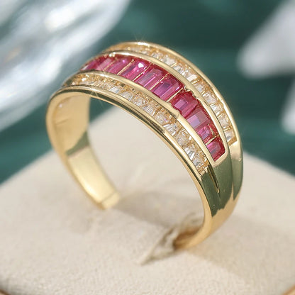 Elegant Inlaid White Pink CZ Exquisite Gold Geometry Rings