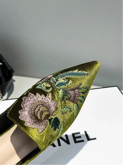 Elegant Velvet Mule Heels Pointed Toe Cone Heel Shoes