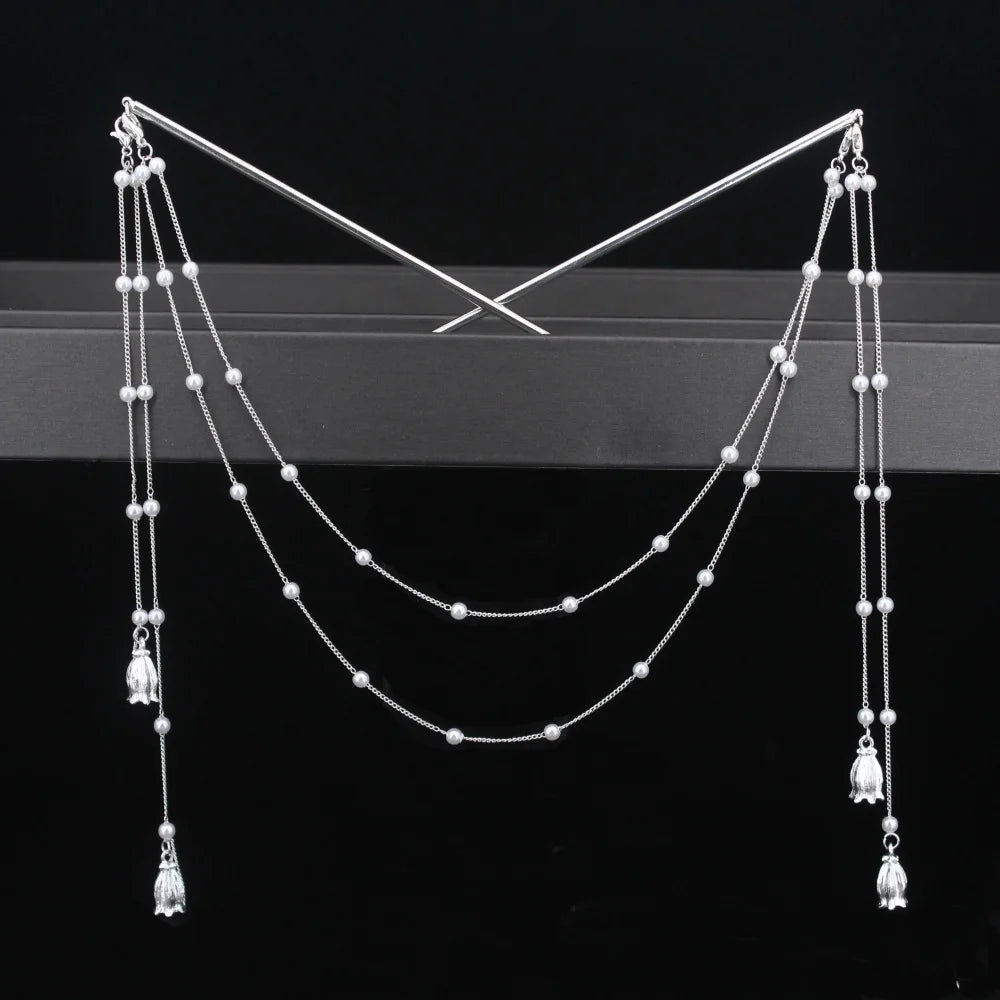 Long Tassel Double Chain Hair Pins Nunchaku Hairpin Chinese Hanfu Hair Stick