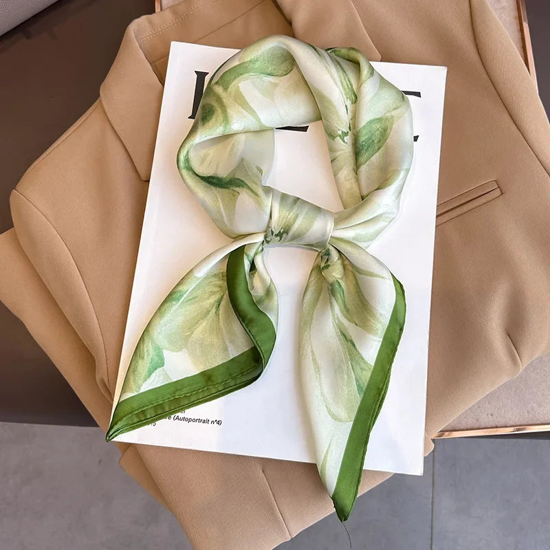 Luxury Silk Square Scarf Soft Satin Horse Hairband Hijab Headband Shawl