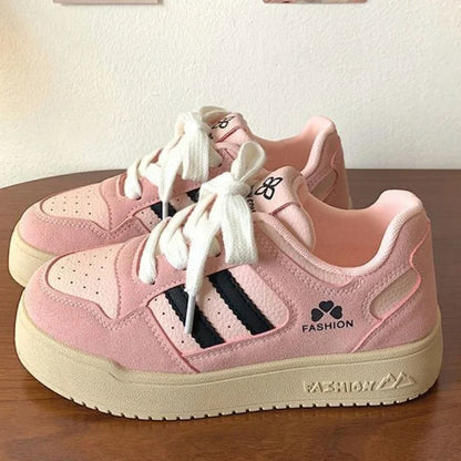Round Toe Casual Flat Elegant Shallow Mouth Breathable Lace Up Sneakers
