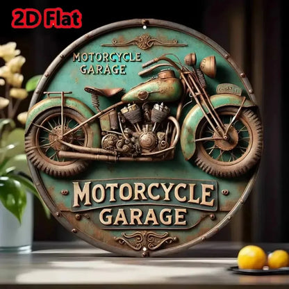 2D Vintage Round Aluminum Motorcycle Rustic Metal