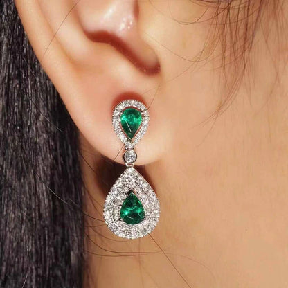 Huitan Elegant Drop Inlaid Bright Green CZ Earrings