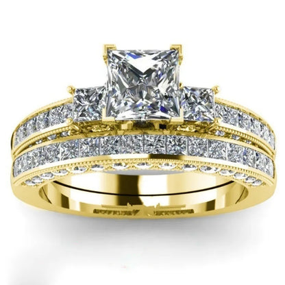 Charm Couple Romantic Heart Rhinestones CZ Rings Set