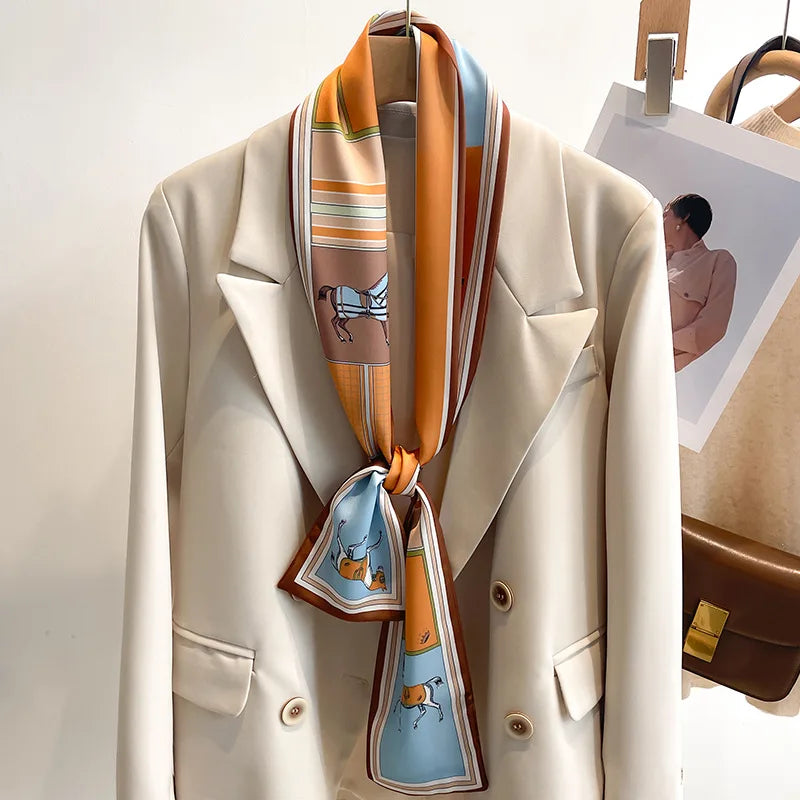 50 Color Silk Feel Scarf Luxury Long Narrow Small Silk Scarves Shawl