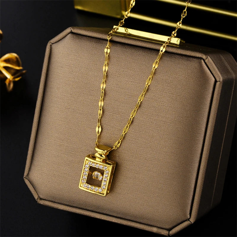 Light Zircon Crystal Stainless Steel Necklaces