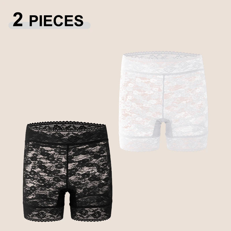 2Pcs/Set Lace Sexy Floral High Waist Transparent Boxers Short