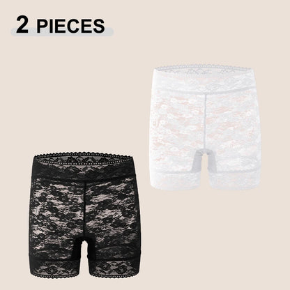 2Pcs/Set Lace Sexy Floral High Waist Transparent Boxers Short