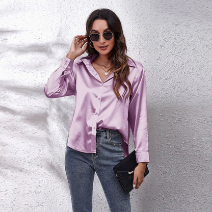 Solid Satin Shirt Long Sleeve Shirt