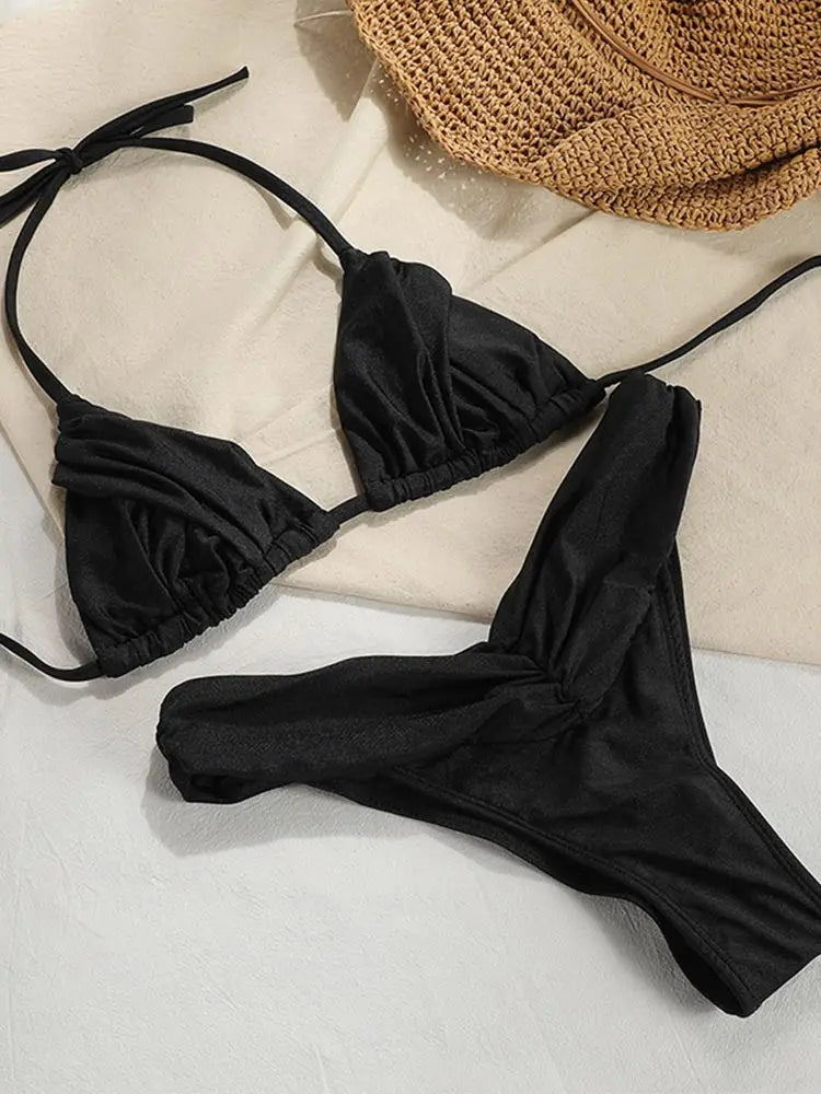 Sexy Folds Micro Swimsuit Bikinis Set