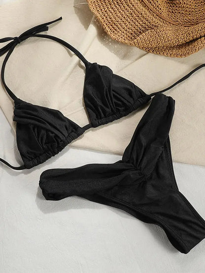Sexy Folds Micro Swimsuit Bikinis Set