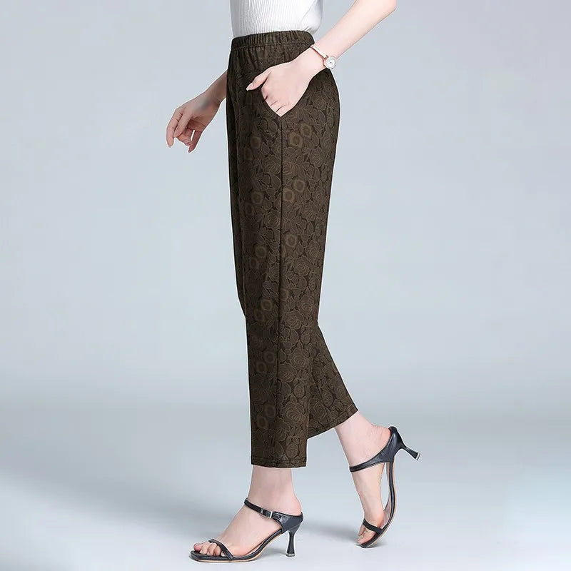 Plus Size Casual Classic Breathable Elastic Waist Flower Print Pants
