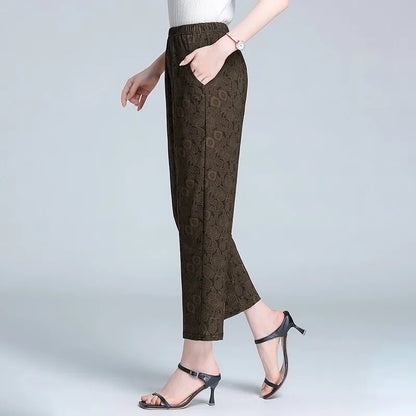 Plus Size Casual Classic Breathable Elastic Waist Flower Print Pants