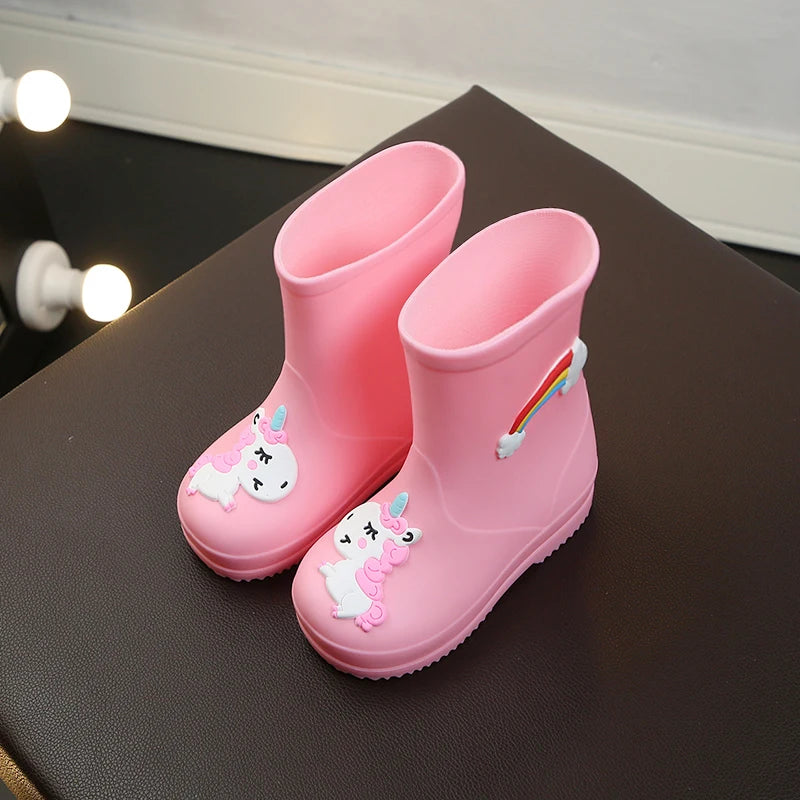 Rain Rubber Rainboot PVC Warm Waterproof Cartoon Unicorn Removable Boots