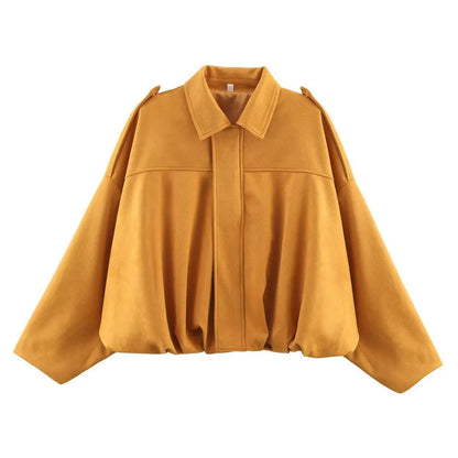 Bomber Suede Texture Turn-down Collar Long Sleeve Loose Vintage Jackets