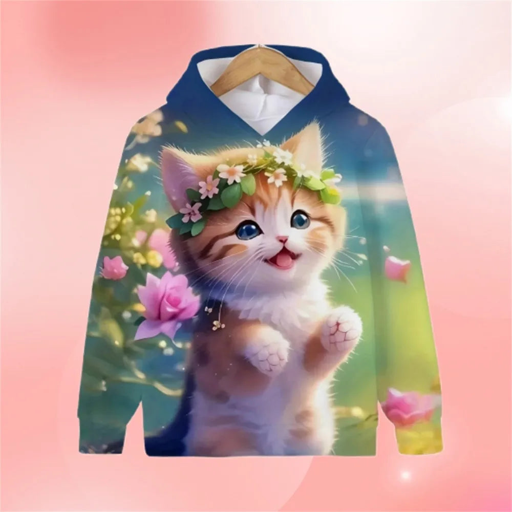 Cat Hoodie Cartoon Spring Autumn Casual Cartoon Print Sweaters
