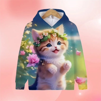 Cat Hoodie Cartoon Spring Autumn Casual Cartoon Print Sweaters