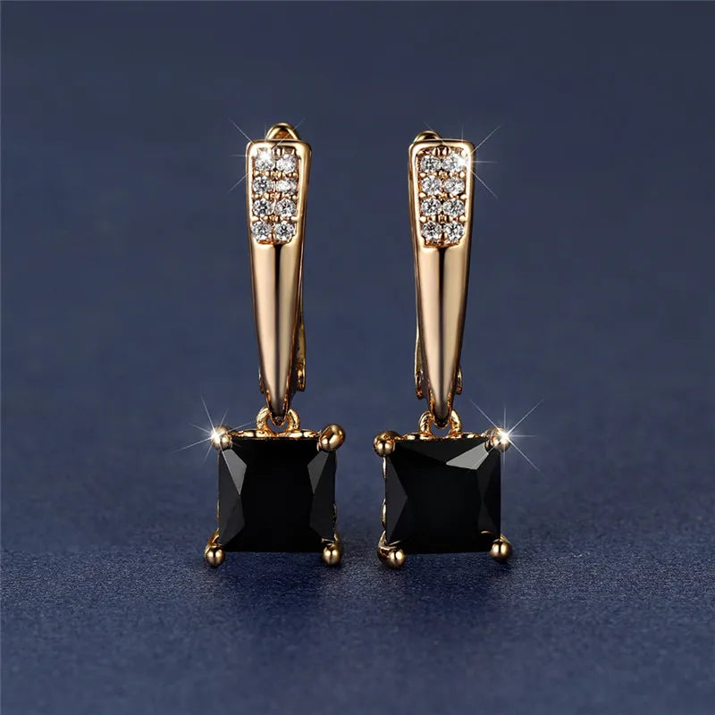 Geometric Crystal Antique Black Zircon Square Stone Earrings