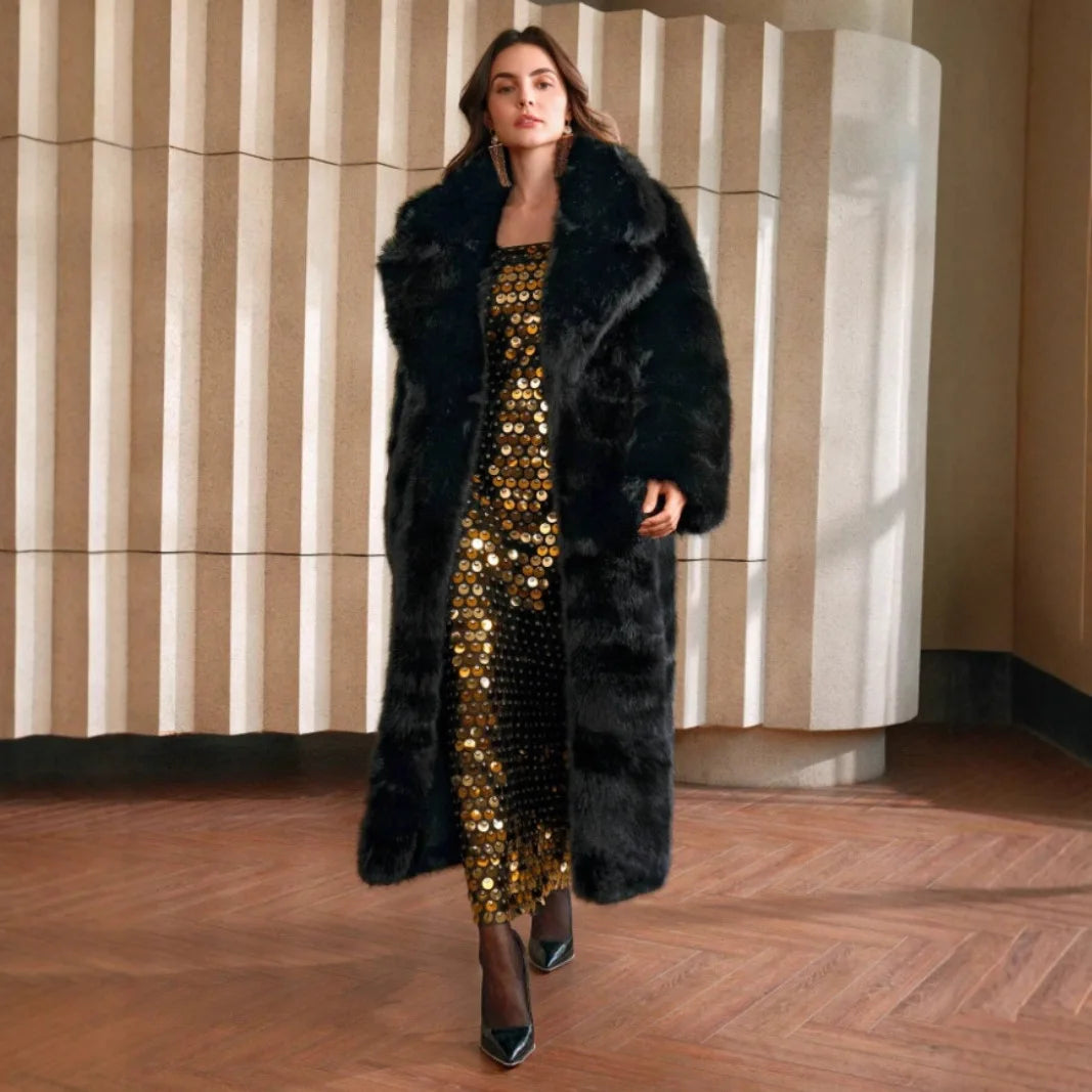 Winter Eco Faux Fur Gradient Fluffy Long Artificial Fur Coat