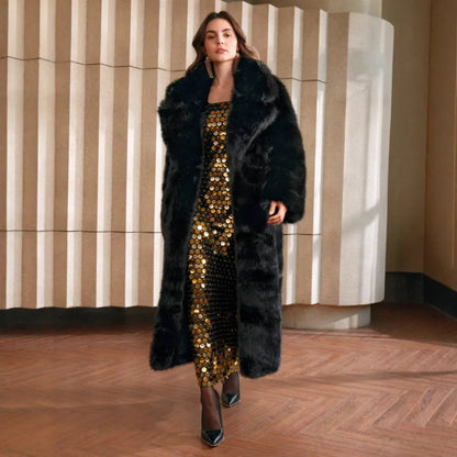 Winter Eco Faux Fur Gradient Fluffy Long Artificial Fur Coat