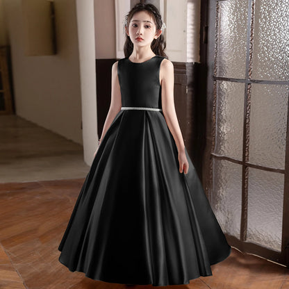 Black Long Dress For Teenage Big Bow Bridesmaid Dress