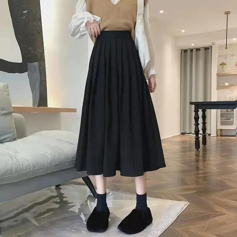 Vintage Pleated High Waist Korean College Long Goth Skirt