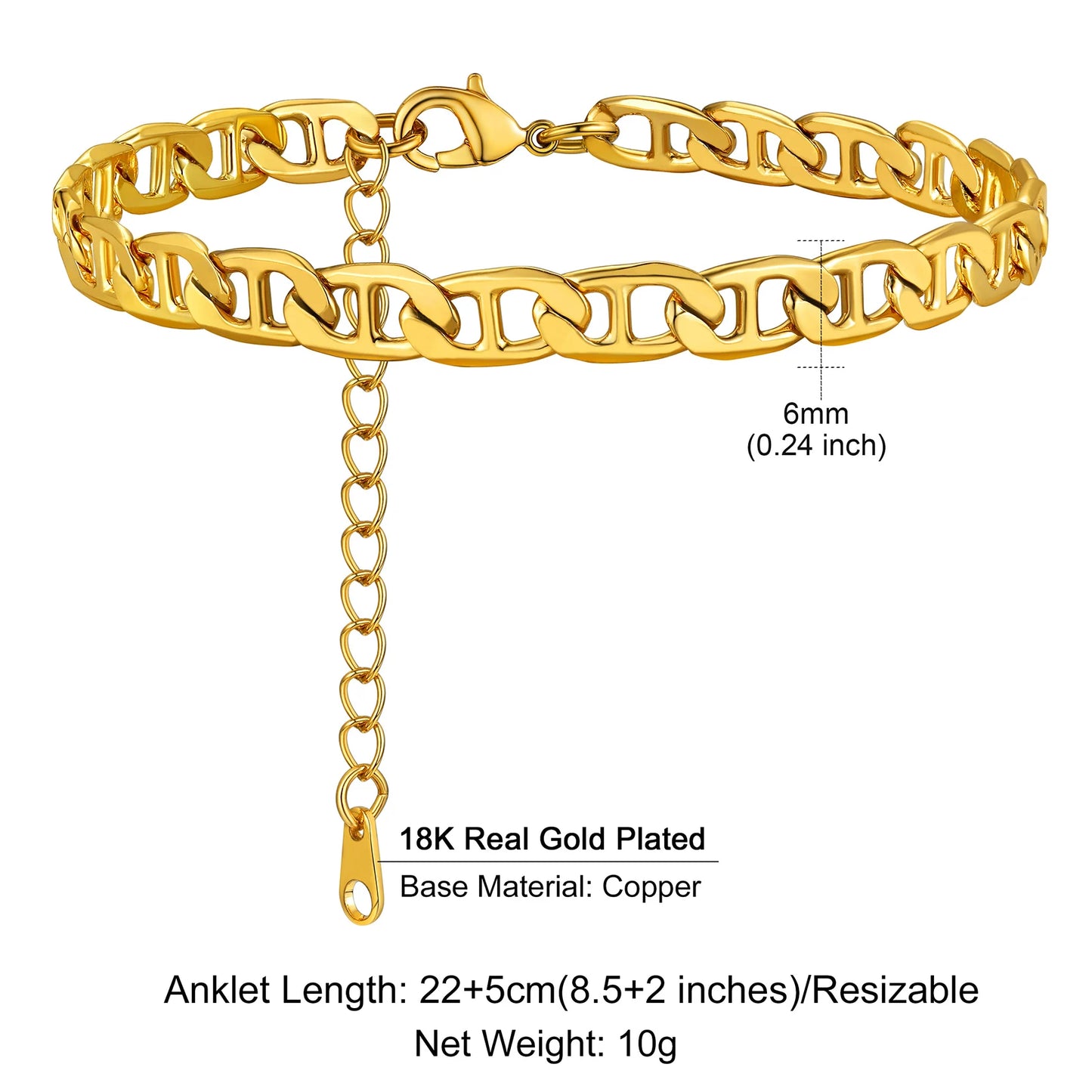 U7 Ankle Cuban Link Snake Figaro Bracelets