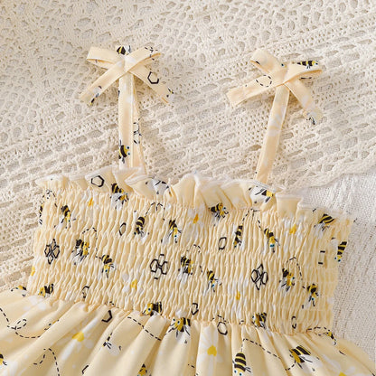 Baby girl Cute Little bee Ruffled Suspender Dress
