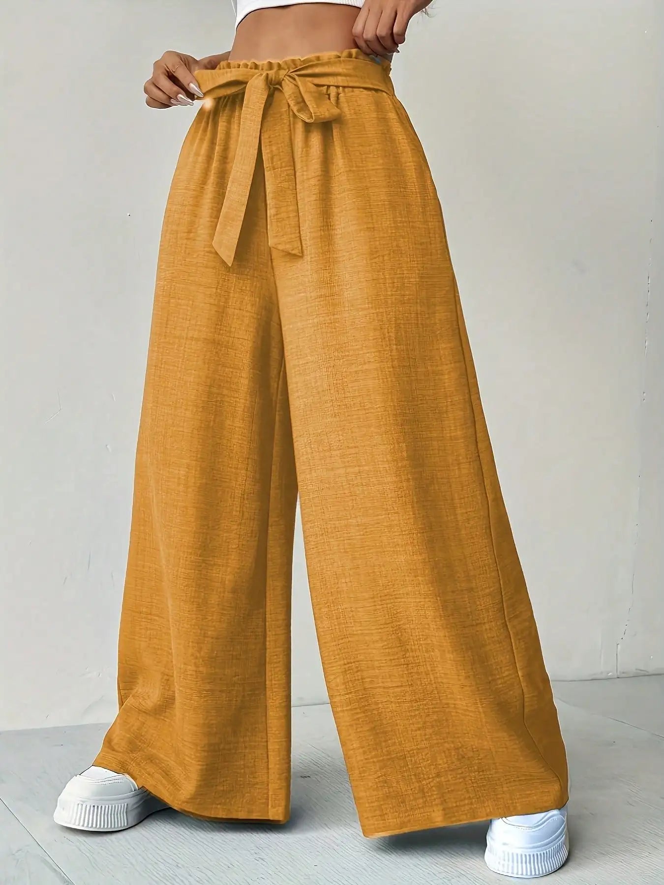 Versatile Solid Color High Waist Slim Fit Wide Leg Pants