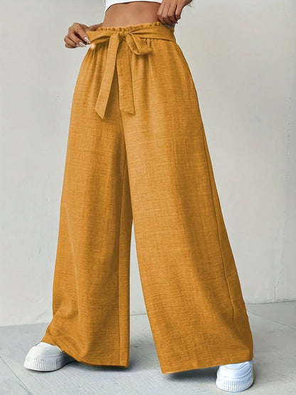 Versatile Solid Color High Waist Slim Fit Wide Leg Pants