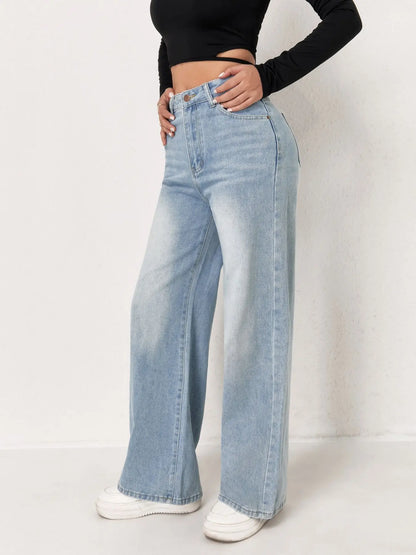 Y2k Light Blue Wide Leg Denim Stretch Free Four Seasons Jeans