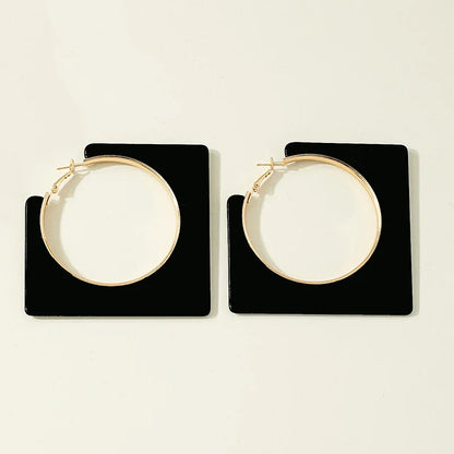 Large Black Clip On Hoop Earrings