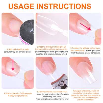 Twoing Waterproof Liquid Nail Adhesive,Long-Lasting & Fast-Drying Formaldehyde-Free Compatible with Acrylic Nails Fake Nails