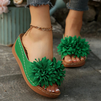 Flower Decoration Wedge Open Toe Slip Sole Sandals