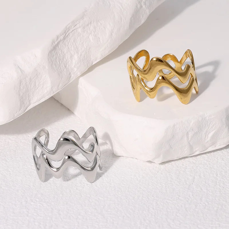 DANA Stainless Steel Irregular Wave Rings