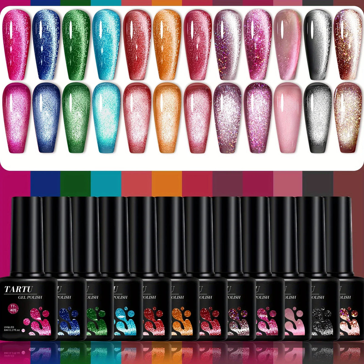 12pcs 8ml Cat Eye Gel Nail Polish Nude Pink Red brown Glitter Gel Polish Set