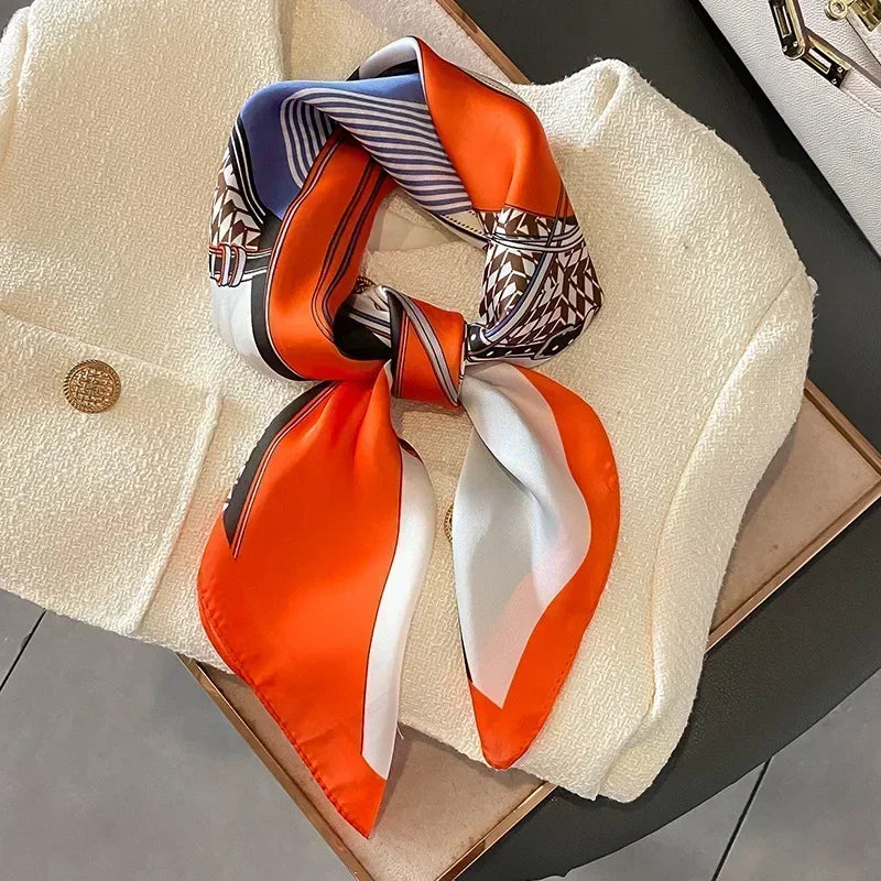 Luxury Silk Square Scarf Soft Satin Horse Hairband Hijab Headband Shawl