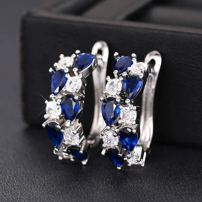 Huitan Luxury Hoop Waterdrop Blue/Green Cubic Zirconia Earrings