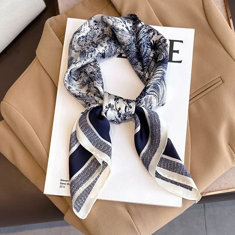 Luxury Silk Square Scarf Soft Satin Horse Hairband Hijab Headband Shawl