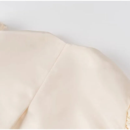 Satin Bubble Sleeves Round Neck Loose Shirt