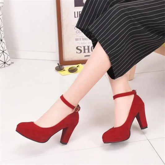 Pumps Flock Thick High Heels Shoes