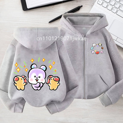 Tee Cute BT21 Mang Inspired Zipper Hoodie 3-12 Year Hoody Coat
