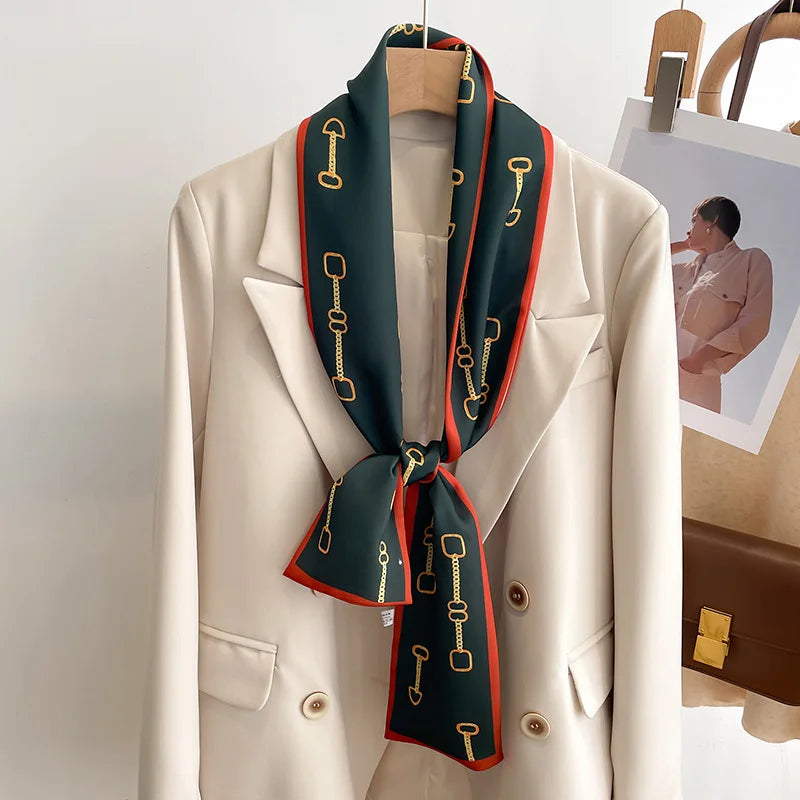 50 Color Silk Feel Scarf Luxury Long Narrow Small Silk Scarves Shawl