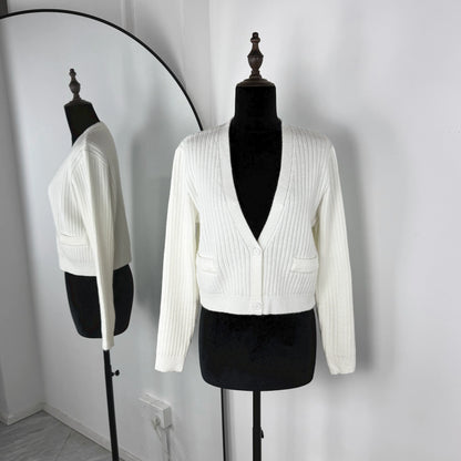Vintage Plush Knit Button Patchwork Slim Short Cardigan Sweater