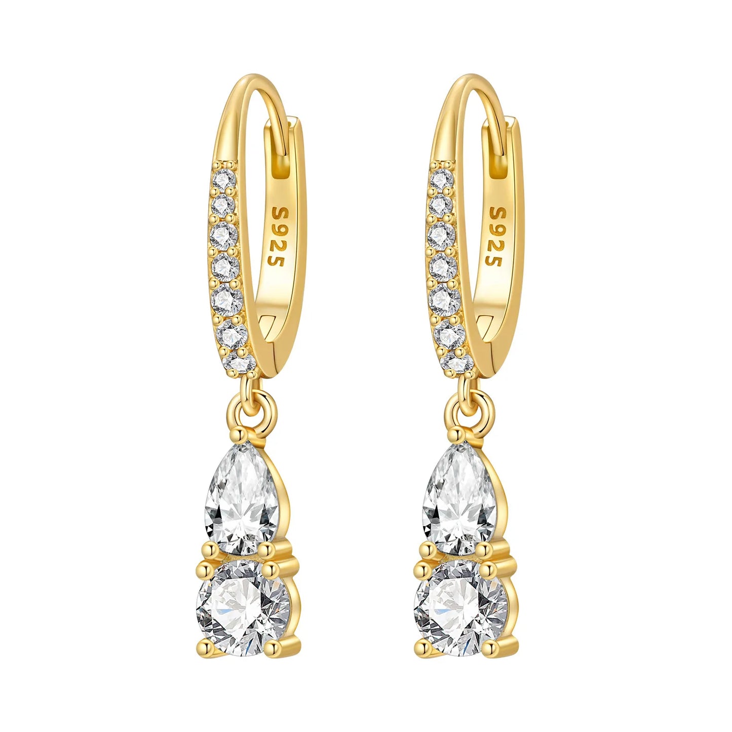 S925 Sterling Silver Zircon 18K Gold Lining Vintage Hoop Earrings
