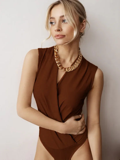 Elegant Sleeveless Cross Neck Tank Slim Fit Shirt