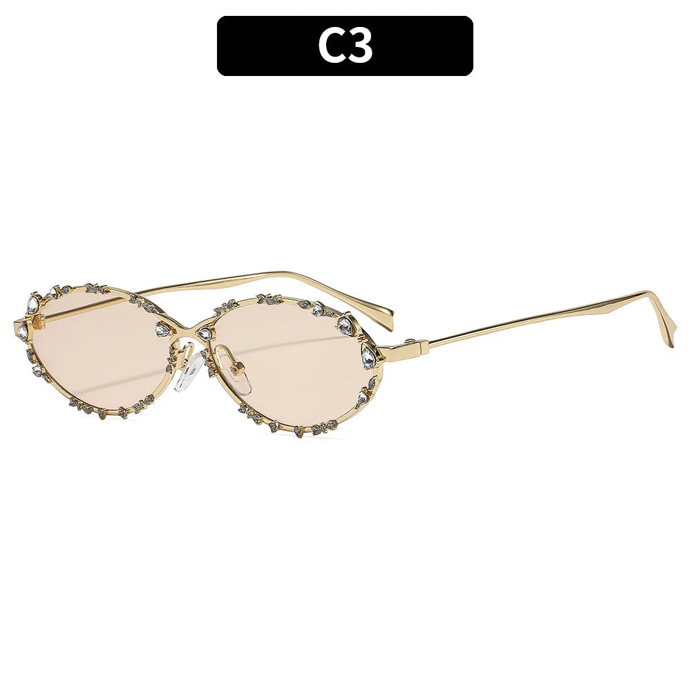 Diamond Luxury oval Rhinestone Sun Glasses